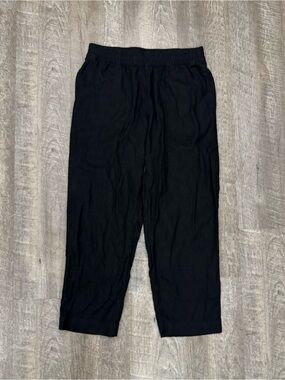 Pockets - Linen Blend Black Straight Leg Cropped Pants Sz Medium